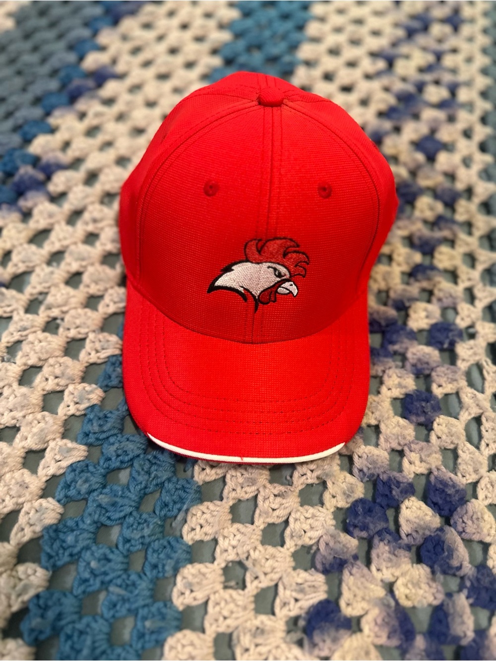 Red Baseball Cap with Embroidered Rooster Logo (Helsinki Roosters)